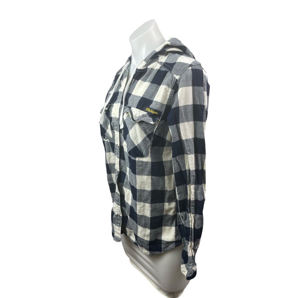 Columbia Womens Blue Plaid Flannel Long Sleeve Hoodie Button Up Shirt Top Size S - Picture 3 of 7